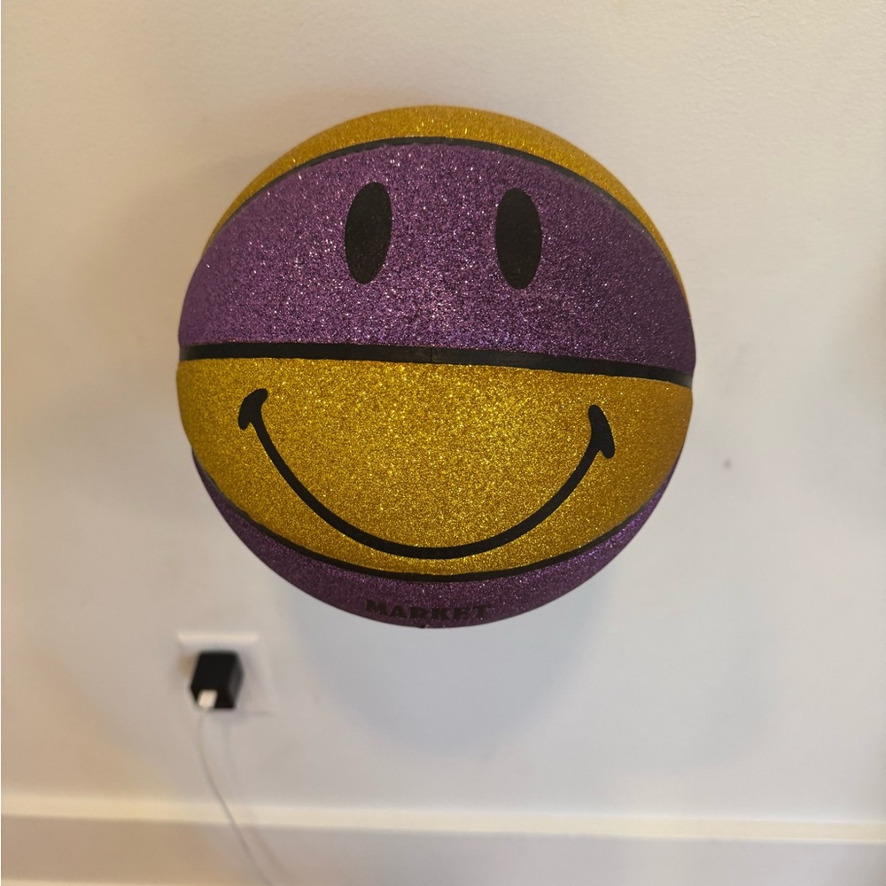 Chinatown market Purple and Gold glitter Smiley Face Basketball